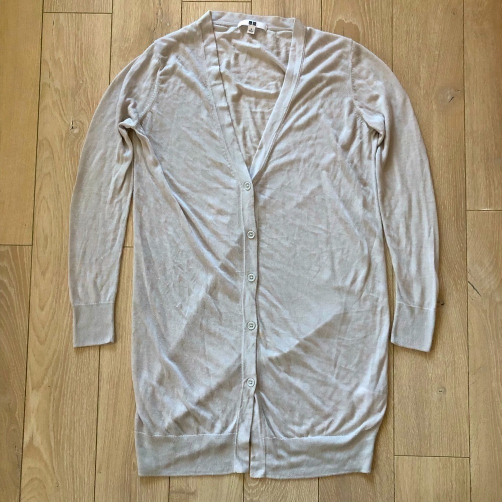 Uniqlo Spring Sheer Long Cardigan in Light Grey Size S